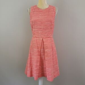 GAP Size 6 Pink Striped Sleeveless Linen Canvas Fit & Flare Dress with Pockets